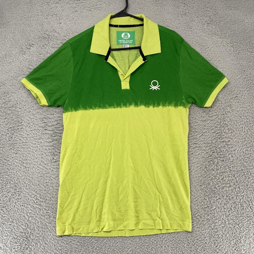 United Colors Of Benetton Polo Shirt Mens XL Green Colorblock Dip Dye‎ Logo